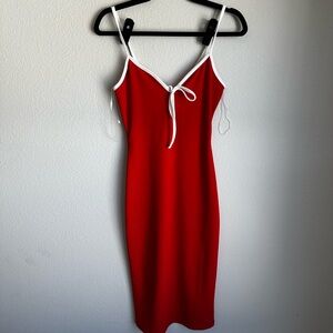 Timing Red Midi Dress with White Trim